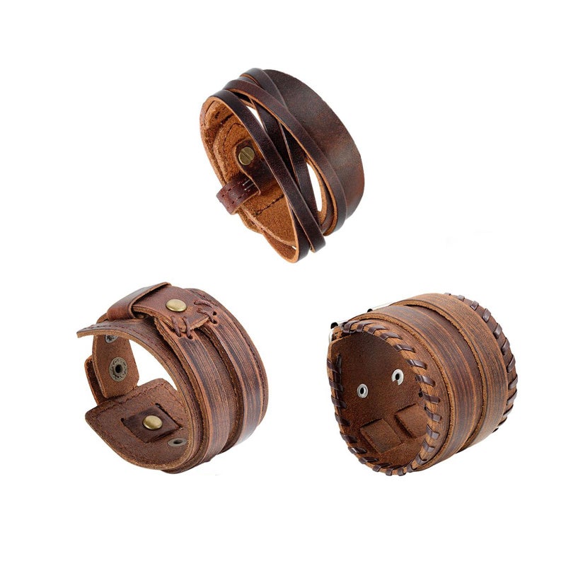 OIDEA 3pcs 19-55 MM Wide Mens Punk Rock Adjustable Leather Banlge Cuff Bracelet,Fit for 6.5-9 Inch Wrist - Image 1